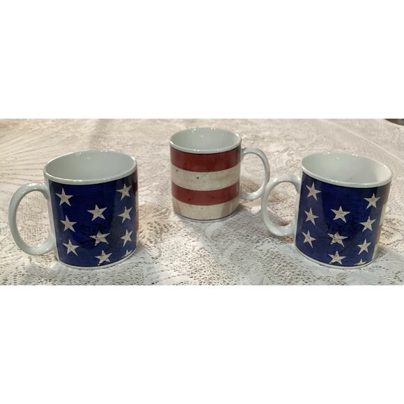 3 Sakura Warren Kimble Colonial American Flag Coffee Cups Mugs 1997 USA - Picture 1 of 10